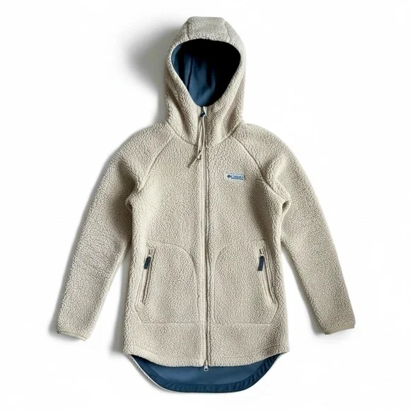 Columbia Longline Sherpa Fleece Hooded Zip Jacket Cozy Winter Outdoor Tan XS - Picture 1 of 9